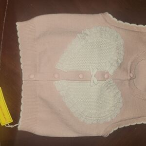 Toddler Pink Knit Sweater Vest with White Lace Heart And Bow